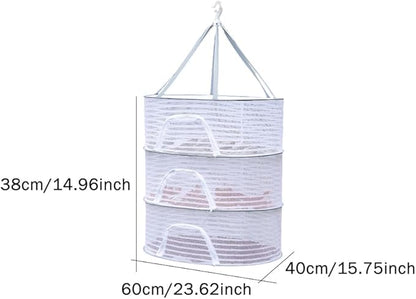 Herb Drying Rack, 3 Layer Foldable Hanging Mesh Net with Zipper, Outdoor Drying Rack Mesh Dryer for Drying Herb Vegs Fruits Bud Plants(Size:M)
