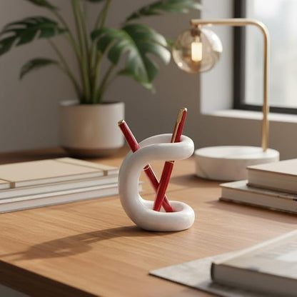 Marble Pen Holder for Desk 4 Inch White Pencil Holder for Desk Accessories & Workspace Organizers - Stone Stationary Holders for Office Decor - Pen Organizer for Gifts