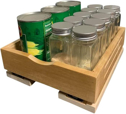 CabinetRTA Wood Pull Out Spice Rack Organizer for Cabinet – 9"(W) x 10"(D) x 3"(H) for Upper Kitchen Cabinets and Pantry Closet, for Spices, Sauces, Canned Food etc…