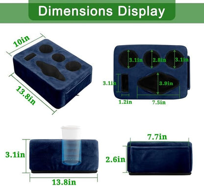 Couch Bed Cup Holder Pillow, Nisdoing 5 Hole Couch Drink Holder! Keep Drinks Hand Side and KeepTemp, Prevent Spills and Use Anywhere. Cup Holder for Couch, Bed,Camping,RV,Car,Beach. Navy Blue