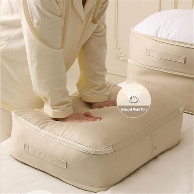 Ultra Space Saving Self Compression Organizer, 3-Layer Washable Comforter Storage Bag, Compression Bags for Storage for Storing and Organizing Winter Blanket, Duvets (2*Medium Gray)