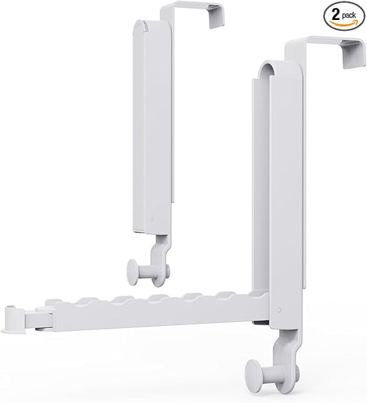 Majewel 2 Pack Adjustable Over The Door Drying Rack for Laundry, Foldable Drying Rack for Clothes, Bags, Towels, Bathroom, White