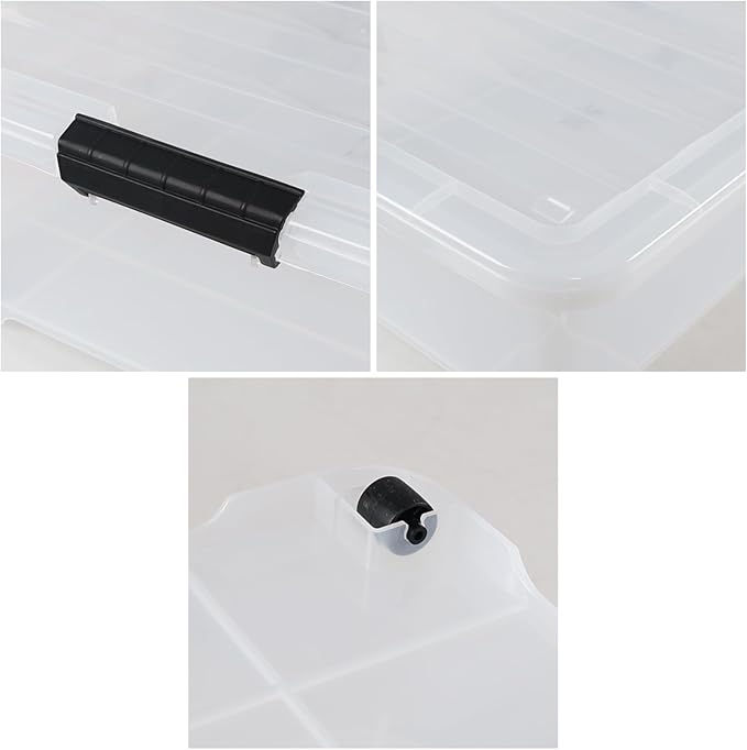 Buyitt 50 Quart Wheeled Latching Storage Box, Stackable Bin with Latch Lid, Plastic Container to Organize Shoes Underbed (3 Pack)
