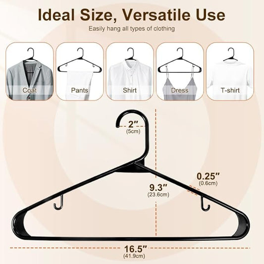 HOUSE DAY 500 Pack Plastic Clothes Hangers, Commercial Bulk Shipment for Business, Sturdy Durable Lightweight Hangers Black Ideal for Retail Dry Cleaners Warehouses, Save Cost & Warehouse Space
