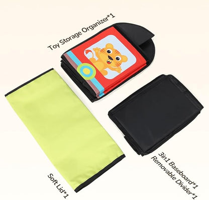 YOHOOLYO Toy Storage Organizer for Kids, 28.3x12.6x17.3 Large Sturdy Flip-Top Toy Box with Fabric Lid & Handles, Cute Train Design Toy Chest Bin Box Baskets for Playroom, Nursery, Boys, Girls