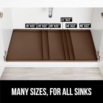 GORILLA GRIP Waterproof Silicone Under Sink Mat with Raised Lip for Kitchen and Bathroom, Cabinet Shelf Liner Stay in Place Mats Dishwasher Safe Drawer Liner, Organizer Tray, 15 x 22 in, Coffee