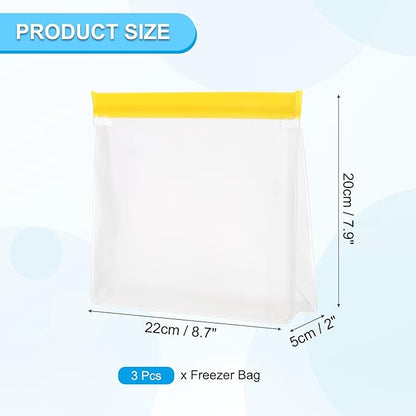 PATIKIL 8.7"x2"x7.9" Reusable Freezer Bag, 3 Pcs Leakproof Zip Food Storage Stand Up Bags Fridge Snack Vegetable Fruit Ice Container for Long-Lasting Freshness, Yellow
