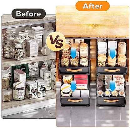 Pull out Cabinet Organizer Fixed with Adhesive Nano Film,Heavy Duty Slide out Pantry Shelves Drawer Storage,Sliding Mesh Cabinet Basket with Handle for Kitchen, Bathroom,Home, 11.8"W X15.7"D X6.2"H