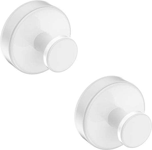 Suction Cup Hooks for Shower,Removable No Drill Towel Hooks,Upgraded 15 lbs Strong Suction hooks for Bathroom Tile,Shower Wall,Glass Door,Kitchen-Loofah,Coat,Stainless Waterproof-White 2 Pcs