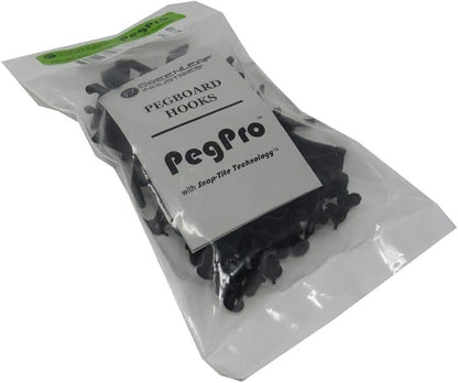 PegPro® 1" Hooks Kit for Standard “Wood Fiber” pegboard – Durable Plastic Pegboard Hooks - for Garage, Kitchen, Craft Room, and More (1" Hook - 24 Pack, Black)
