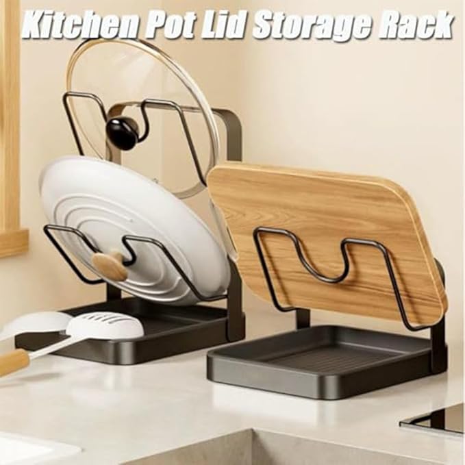 Kitchen Pot Lid Storage Rack, Pot Lid Organizer Rack—The Ultimate Christmas Kitchen Organizer, Multifunctional Utensils Pan Pot Cover Lid Rack Shelf for Pots Lids, Spatulas (Gray-Single Layer)