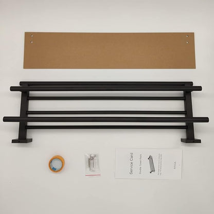 Towel Rack for Bathroom 24 Inch Wall Mounted Towel Rack Matte Black Towel Shelf with Double Towel Bar SUS304 Stainless Steel Towel Holder for Bathroom Wall Hotel Towel Rail