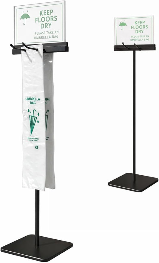 Umbrella Holder Stand For Entryway With Free 200 Disposable Large Plastic Umbrella Bags Wet Umbrella Bags Locking & Interchangeable Display Stand For Printed Cards/Sheets, Floor Protection