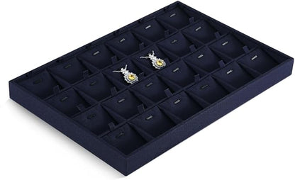 Dansmiy Linen Stackable Necklace Storage Tray, 24 Grid Pendant Display Tray, Jewellery Shop Counter Showcase Table Top Organizers, Makeup Table Drawer Insert Jewelry Tray