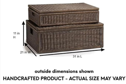 The Basket Lady Underbed Wicker Storage Box, Extra Large, 31 in L x 21 in W x 11 in H, Antique Walnut Brown