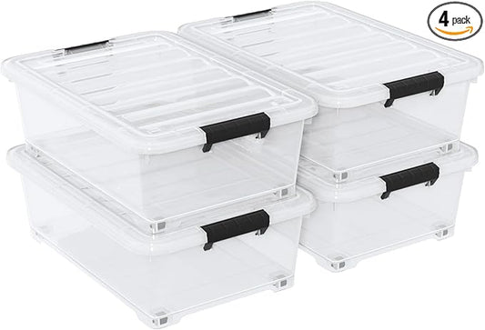 Uumitty 20 Quart Under Bed Shoe Storage Container Bin with Wheels for Underbed, Home or Office Organization, Set of 4