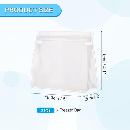 PATIKIL 6"x2"x4.1" Reusable Freezer Bag, 3 Pcs Leakproof Zip Food Storage Stand Up Bags Fridge Snack Vegetable Fruit Ice Container for Long-Lasting Freshness, Transparent