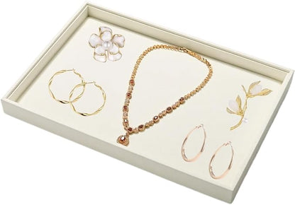 Microfiber Jewelry Display Tray, Stackable Jewelry Drawer Organizer Trays, Ring Necklace Watch Perfume Organizer Display Tray (Beige)