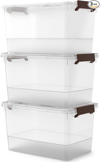17 QT Plastic Storage Bins with Lids Large Stackable Storage Containers for Organizing Clear Storage Box for Kitchen Garage, Closet, 3-Packs
