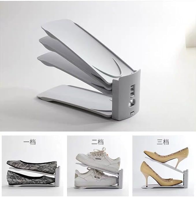 Pack of 12 Slot Organiser Storage - Adjustable 3-Level Height Shoe Organiser With Non-Slip Space Saver Holder for All Styles - Rack Suitable for Women and Men (Grey)