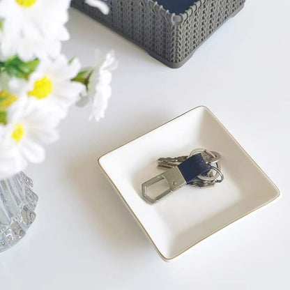 HANKOR Ceramic Jewelry Dish Tray, Decorative Trinket Tray Holder for Ring Earring Key, Gift for Women Girls, 4.7inch, White