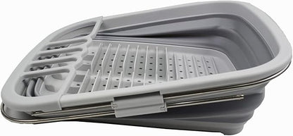 SAMMART 8L (2.11Gallons) Expandable Collapsible Dish Drainer - Foldable Drying Rack - Portable Dinnerware Organizer - Space Saving Kitchen Storage Tray (Grey, 1)