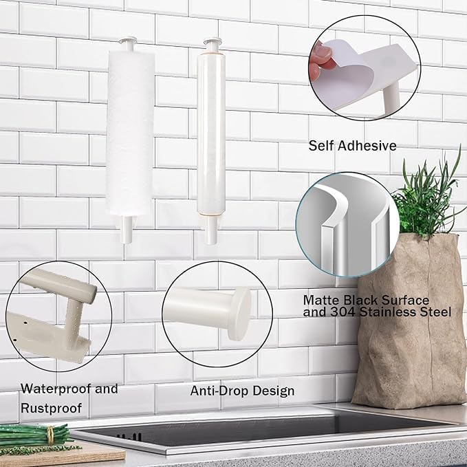 Paper Towel Holders Paper Towels Rolls Paper Bulk Self-Adhesive Under Cabinet Wall Mount Countertop Both Available in Adhesive and Screws for Kitchen Pantry Sink Bathroom Stainless Steel White