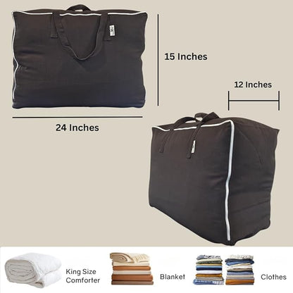Forever Cotton Blanket and Comforter Storage Bag with Handles for Comforters, Blankets, Linens and Garments | Underbed/Wardrobe Breathable Closet Organizer Bag (X-Large (24"x15"x12"), Black)
