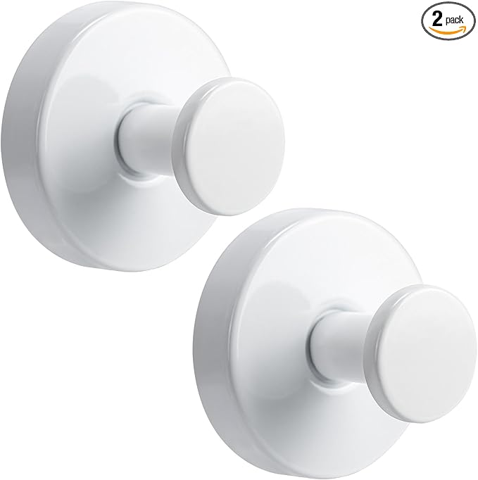 Fenas Suction Cup Hooks for Shower No-Drill Bathroom Hooks for Towels, Robes, Loofah Mountable on Bathroom Walls, Kitchen, Glass, Mirrors, Tile and Smooth,Non-Porous Surfaces (2, White)