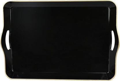 Black Decorative Tray for Coffee Table with Handles, Plastic Rectangular Serving Tray for Living Room, Bathroom, Outdoors, 11.8"*17.3"