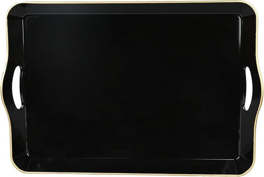 Black Decorative Tray for Coffee Table with Handles, Plastic Rectangular Serving Tray for Living Room, Bathroom, Outdoors, 11.8"*17.3"