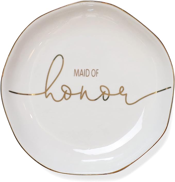 VINCOMIC Wedding Ring Dish For Maid of Honor-Jewelry Dish Tray-Gifts for Bridesmaid,Ceramic White