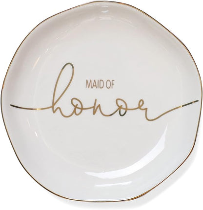 VINCOMIC Wedding Ring Dish For Maid of Honor-Jewelry Dish Tray-Gifts for Bridesmaid,Ceramic White