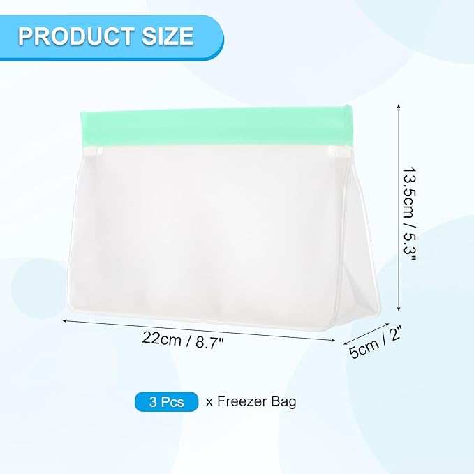 PATIKIL 8.7"x2"x5.3" Reusable Freezer Bag, 3 Pcs Leakproof Zip Food Storage Stand Up Bags Fridge Snack Vegetable Fruit Ice Container for Long-Lasting Freshness, Green