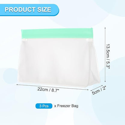 PATIKIL 8.7"x2"x5.3" Reusable Freezer Bag, 3 Pcs Leakproof Zip Food Storage Stand Up Bags Fridge Snack Vegetable Fruit Ice Container for Long-Lasting Freshness, Green