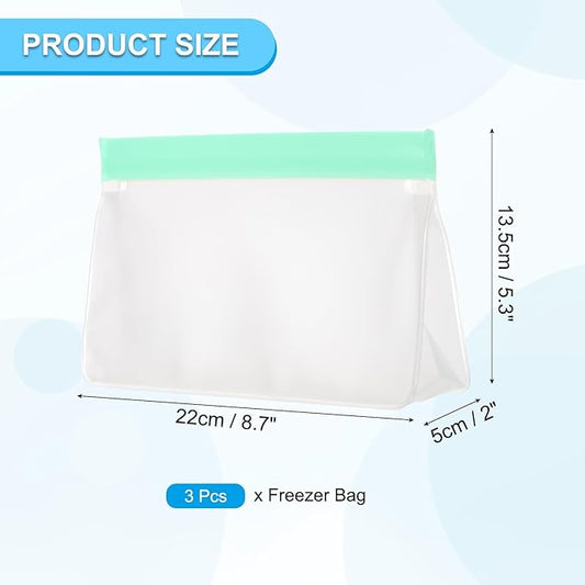 PATIKIL 8.7"x2"x5.3" Reusable Freezer Bag, 3 Pcs Leakproof Zip Food Storage Stand Up Bags Fridge Snack Vegetable Fruit Ice Container for Long-Lasting Freshness, Green