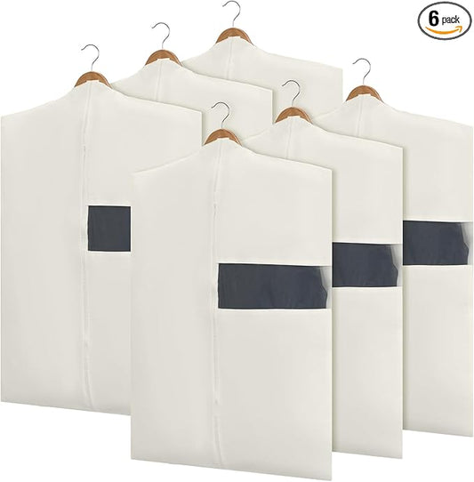 Aliceset Cotton Garment Bags for Hanging Clothes, Canvas Suit Bags for Clothes Coats Jackets Shirts Closet Storage Travel Gusseted Hanging Garment Cover(6 Pcs,32 Inches)