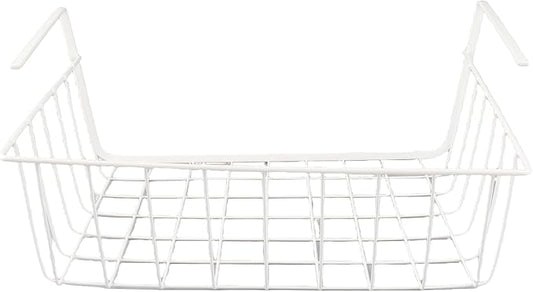 Multi purpose metal storage basket Under shelf storage basket Kitchen study office storage Thickened wire mesh basket White available Suitable for bookshelves Cabinets Storage shelves M 26*22*13.5cm