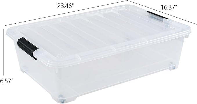 Yesdate 25 Quart Plastic Under Bed Storage Boxes, Wheeled UnderBed Storage Container, 3 Pack, Clear