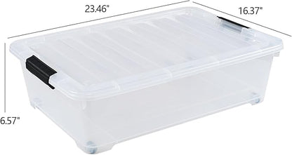 Yesdate 25 Quart Plastic Under Bed Storage Boxes, Wheeled UnderBed Storage Container, 3 Pack, Clear