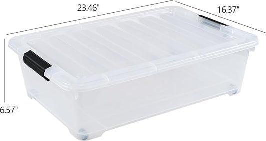 Yesdate 25 Quart Plastic Under Bed Storage Boxes, Wheeled UnderBed Storage Container, 3 Pack, Clear