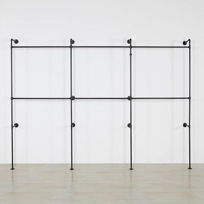 Modern Simple Industrial Pipe Clothing Rack, Display Stand Wall Mounted Clothes Garment Rack Heavy Duty Hanging Clothes Rods Bar for Closet Storage, 134in Black