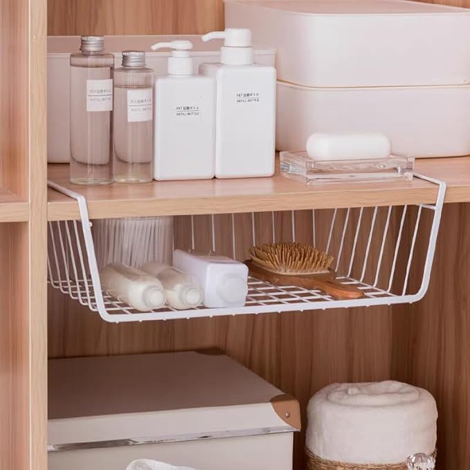Under Shelf Storage Basket, Pantry Organizers and Laundry Room Organization Under Cabinet Multipurpose Metal Wire Basket for Kitchen, Office Desk (26cm/10.2in)