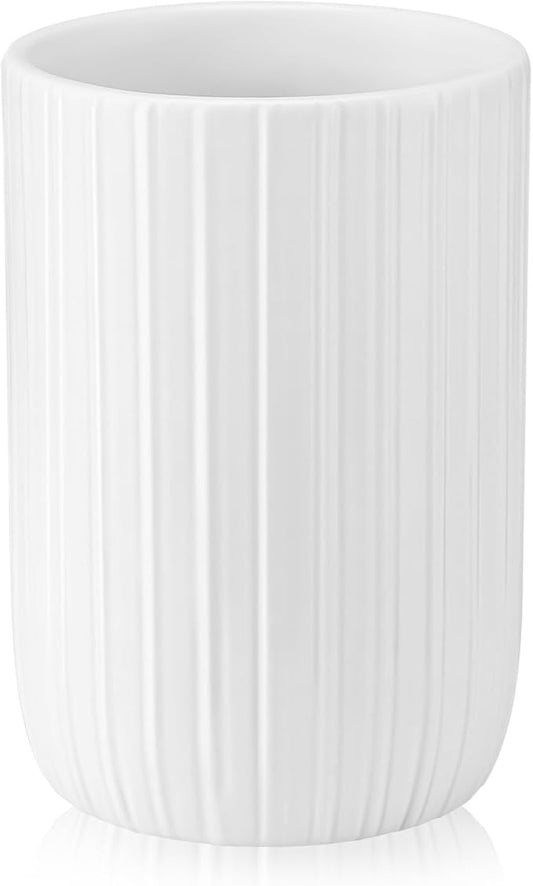 UHEY HOME Bathroom Tumbler Cup Ceramic 12.6oz Reusable Toothbrush Cup 375ml,Toothbrush Holder for Your Bathroom (White)