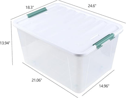 Loiycg 85 Quart Plastic Storage Bins with Wheels, Large Clear Latching Storage Box, 4 Pack