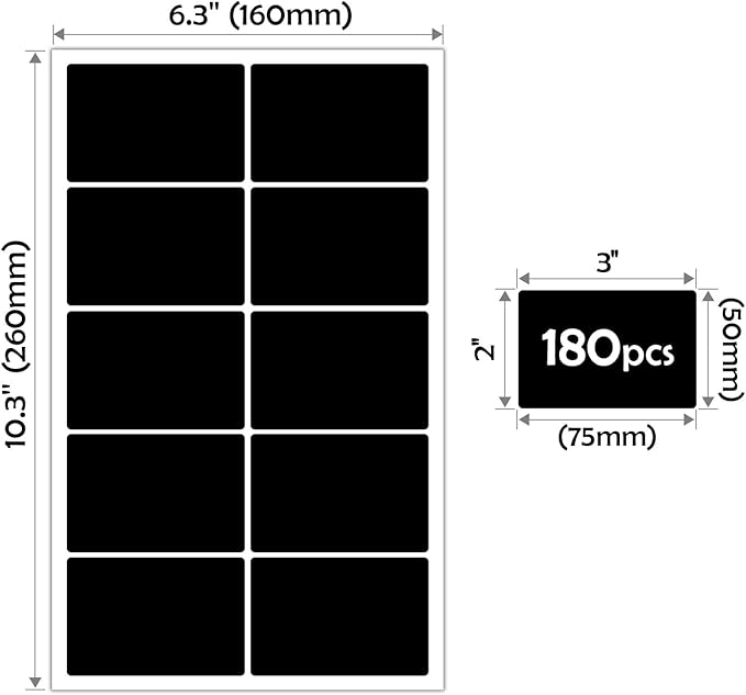 180Pcs Chalkboard Labels for Jars, Waterproof Reusable Blackboard Stickers with 1 Liquid Chalk Markers, Kitchen Organization Labels Removable (Black, Rectangle)
