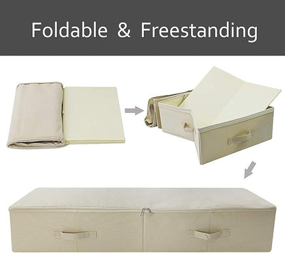 iwill CREATE PRO Pack of 2, 39.4"X16.9"X7" Ultra-Length Foldable & Washable Underbed Storage Organizer Containers for Clothing, Shoes, Bedding - Ideal for Bedroom, College Dorm (Beige)