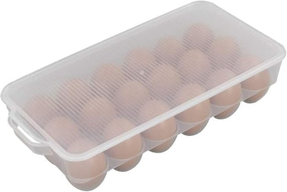 Teyyvn 2-Pack Clear Refrigerator Plastic Egg Holder Storage Bin with Lid, Stores 18 Eggs, F