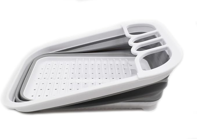 SAMMART Collapsible Dish Drainer - Foldable Drying Rack Set - Portable Dinnerware Organizer - Space Saving Kitchen Utensil Storage Tray (2, Grey + Lake Green (Set of 2))