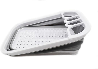 SAMMART Collapsible Dish Drainer - Foldable Drying Rack Set - Portable Dinnerware Organizer - Space Saving Kitchen Utensil Storage Tray (2, Grey + Lake Green (Set of 2))